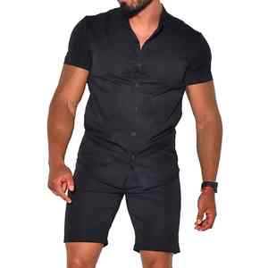 Conjunto de 2 Piezas de Camiseta y Pantalones Cortos a Juego de Algodón y Poliéster con Cuello Redondo, Ajuste Regular, Transpirable y de Alta Calidad para Hombre, Todas las Tallas - Product Image 2