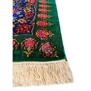Gulmarg Handmade <b>Silk</b> Rugs <b>Green</b> Floral Pattern Rectangular Hallway Patchwork Design for Home Living Room Skps-196 - Product Image 3