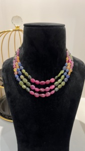 Perles naturelles multicolores à la mode 3 couches collier réglable avec pierres bijoux de déclaration de mariage ethnique - Product Image 4