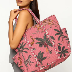 Indian Handmade floral print Cotton quilted Shopping Tote Bag Women Tote Bag Hand Block Printed Quilted Shoulder Bag' - Product Image 1