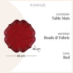 Posavasos de Lujo Color Borgoña Vintage Hechos a Mano con Cuentas y Tela en Forma de Flor de 36x36cm, Ecológicos y Sostenibles, para Mesa del Hogar - Product Image 2