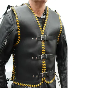 Low Moq Men Slim Fit Leather Vest / V-Neck Button Opening Casual Sleeveless Good Quality Leather Vest/Men Wear Leather Vest