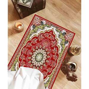 Tapis de prière islamique rouge : Décoration de maison musulmane imprimée en 3D, avec tapis moelleux à poils longs - Product Image 1
