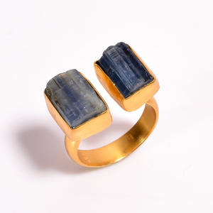 Bague en argent sterling 925 plaqué or, cyanite bleue naturelle, citrine, pierre précieuse améthyste Bague en argent 925, exportateur de bijoux en argent - Product Image 2