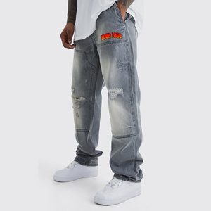 OEM/ODM 100% algodón transpirable ligero desteñido piedra lavada pantalones de mezclilla pierna recta Streetwear estilo holgado pantalones vaqueros - Product Image 4