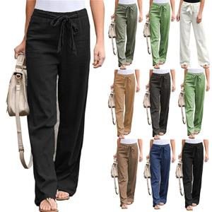 2024 femmes coton jambe large pantalon décontracté solide surdimensionné pantalons de survêtement ample taille élastique pantalon droit Yoga Leggings - Product Image 5