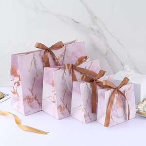 Sac en papier d'art en <span class=keywords><strong>marbre</strong></span> rose MU avec ruban en soie, sac personnalisé avec logo, sac pour vêtements, sac cadeau, sac de shopping - Product Image 1