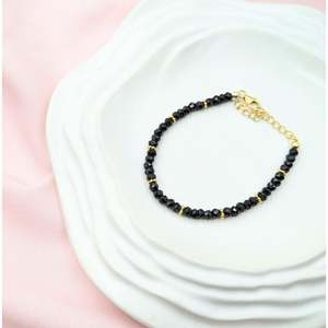 Black Spinel Beaded Bracelet Gold Plated 18K Filled <b>Charm</b> <b>Bangles</b> Ball Star Shape Religious Style Perfect Gift Pearl Main Stone - Product Image 6