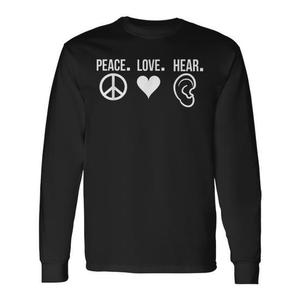 T-shirt a maniche lunghe per audiologi pediatrici con design Peace Love Hear - Product Image 1