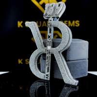 Pendentif Lettre R Unisexe Personnalisé Hip Hop en Moissanite VVS (Diamant Simulé) en Argent Sterling 925 Plaqué Or 24K, Délicat pour Soirée