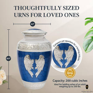 Urne funéraire en forme de cœur bleu et argenté de style européen, 10 pouces, faite à la main, écologique, personnalisable - Product Image 4