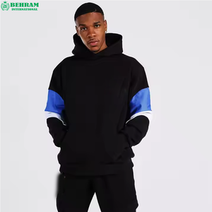 Ensemble de survêtement pour homme, pull à capuche noir, bleu et blanc, manches longues, coupe ample, style streetwear, avec poches latérales et cordon de serrage - Product Image 5