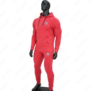 Survêtement d'entraînement à manches longues avec fermeture éclair et capuche en polyester 100% pour homme Ensembles d'entraînement sportif à rayures - Product Image 1