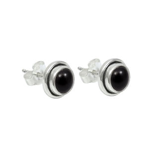 Haute qualité prix de gros 925 en argent Sterling naturel noir Onyx pierre précieuse forme ronde boucles d'oreilles pour femme filles bijoux - Product Image 1
