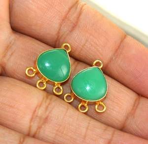 Onyx vert naturel argent Sterling 925 10mm coeur 14k plaqué or lunette réglage Triple boucle lien breloque connecteurs faisant des bijoux - Product Image 3