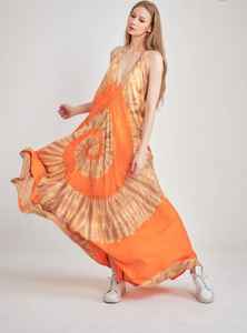 Tie Dye Summer Long Maxi Dress Boho sin mangas con cuello en V 100% Rayon Festival Clothing Backless Long Maxi Dress - Product Image 6