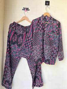 Traje de noche con estampado de retazos a la moda, ropa de dormir para mujer, Conjunto de pijama, regalo para damas de honor, conjuntos de ropa de salón con estampado de bloques de algodón, conjuntos de PJ - Product Image 2