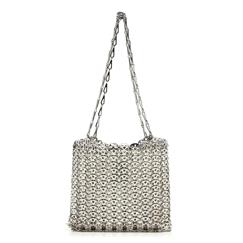 High Quality Evening Bridesmaid 1969 Moon Rhinestone Crystal Shoulder Bag Silver Metal Chain Disc Bag