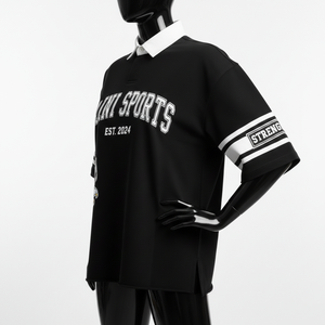 Camiseta de Rugby Premium para Hombre, de Algodón y Poliéster, 220 GSM, Diseño de Paneles Blanco y Negro, Logotipo Personalizado Bordado con Transferencia Térmica, Absorbe la Humedad - Product Image 6