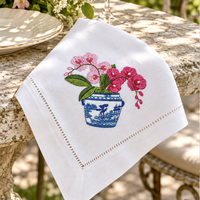 Serviettes de table brodées personnalisées vert céladon Phalaenopsis, serviettes en tissu de style oriental de luxe pour restaurant et événements