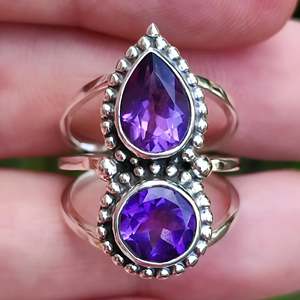 Navya <b>Craft</b> Women's Boho Statement Amethyst 925 Sterling Silver Handmade <b>Ring</b> Rhodium Sizes 4 13 for Christmas Anniversary - Product Image 5