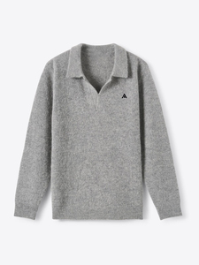 Suéter de Punto para Hombre, Talla Grande, Delgado, 100% Lana, con Cuello Camisero y Logotipo Personalizado en la Parte Delantera - Product Image 4