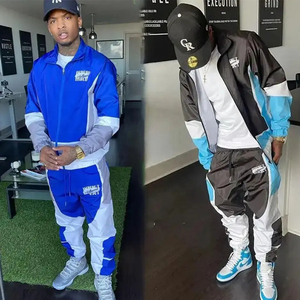 ชุดวอร์มผ้าไนลอนกันลมสำหรับผู้ชายชุดวอร์มผ้าโพลีเอสเตอร์เย็บปะแนวสตรีทชุดวอร์มแบบมีซิปสำหรับผู้ชาย - Product Image 6