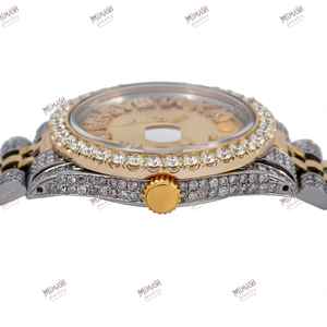 Nueva llegada 38mm analógico número romano Auto fecha esfera dorada reloj de cuarzo lujoso oro acento dos tonos Moissanite relojes de diamantes - Product Image 4