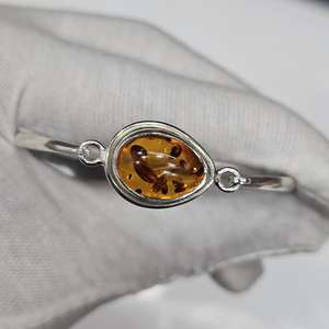 Bracelet en argent sterling 925 avec pierre précieuse en ambre de la Baltique en forme de poire, bijoux fins faits à la main, taille ajustable pour femmes, vente en gros - Product Image 1