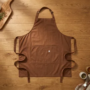 Tablier de cuisine 100% coton toile noir, taille ajustable, sans manches, écologique, style classique, avec poche - Product Image 2