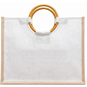 Sac en jute laminé naturel Juco avec soufflet, poignées en canne, 16x13x6 pouces, impression DTF, logo personnalisé, vente en gros, panier cadeau, sac fourre-tout - Product Image 5