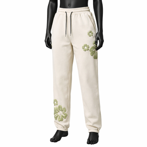 กางเกงวอร์มปักลายดอกไม้แบบกำหนดเองสำหรับผู้หญิง เอวยางยืด มีเชือกผูก ปลายขาจั๊มพ์ ขายส่งแบบ OEM - Product Image 1