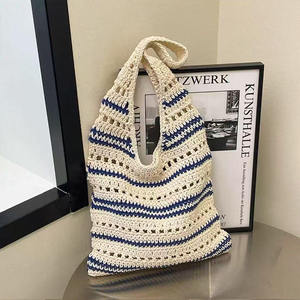 Bolso Urbano de Hombro de Gran Capacidad, Tejido de Algodón y Paja, con Diseño de Rayas, Abierto, Suave, con Asa Única y Forro de Poliéster, Venta al por Mayor - Product Image 4