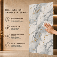 Panel de Pared de PVC MORLENX, Lámina de Mármol UV Blanco Gris con Textura de Grietas Doradas
