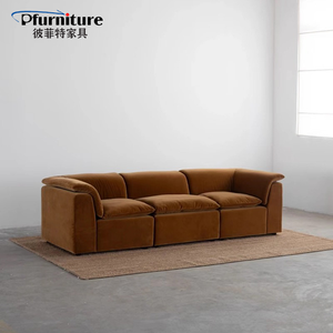 <span class=keywords><strong>โซฟา</strong></span>กำมะหยี่สีน้ำตาลสำหรับห้องนั่งเล่นแบบแยกส่วนดีไซน์เรียบง่ายผสมผสานการรับบล็อกเต้าหู้ - Product Image 1