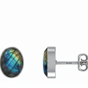 Pendientes de Plata de Ley 925 con Labradorita Natural en Forma de Pera Ovalada, Cierre de Mariposa, Estilo Moderno, Engaste de Bisel, Regalo de Aniversario - Product Image 3