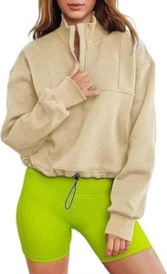 Knitted Black Cotton Fleece Sweatshirt Women Casual Pullover Soft Drop Shoulder Plain Streetwear Eco Friendly <b>Crewneck</b> - Product Image 3