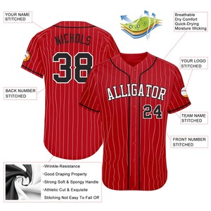 Maillot de baseball personnalisé rouge blanc à fines rayures noir-blanc authentique - Product Image 3