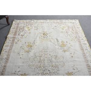 Vintage Turkish Rug 5.6 X 8.9 ft <b>White</b> Beige Flat Weave Patchwork <b>Wool</b> with Latex Backing for Living Room Decor 4m Width - Product Image 4