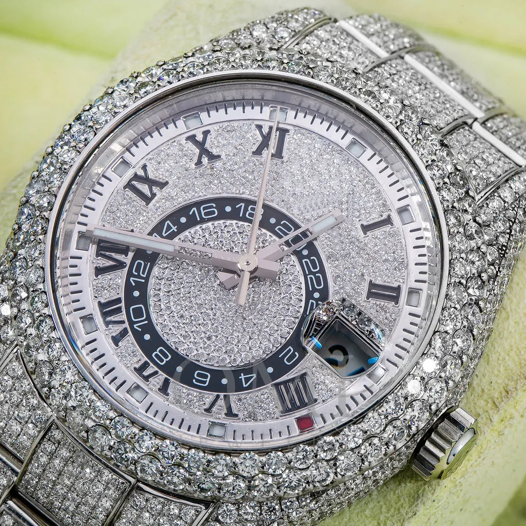 Zeitlose 42 MM Silber-Zifferblatt-Uhr Moissanit gestanzt Eiskartenaufsatz-Uhr Luxus-Mannstil Diamantuhr Verkauf von indischen Exporteurs