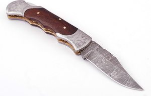 Pisau Lipat Baja Damaskus Kelas Industri Desain Baru Ukiran Tangan Gagang Kayu Peralatan Berkemah OEM ZT-F7 - Product Image 2