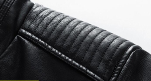 Chaqueta de Cuero Auténtico con Detalles de Paneles Acolchados y Cuello Alto con Correa de Botones a Presión para Hombre o Mujer - Product Image 4