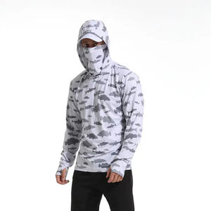 Sudadera con Capucha de Pesca Personalizable para Hombre, Manga Larga, Color Gris, Protección Solar UPF 50, Diseño Moderno, Secado Rápido y Transpirable - Product Image 4
