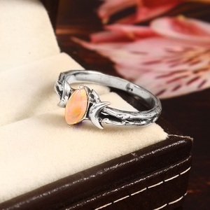 Anillo de marquesa oxidado de Plata de Ley 925, ajuste de punta de ópalo naranja clásico, luna creciente, cumpleaños, aniversario, regalo de compromiso - Product Image 4