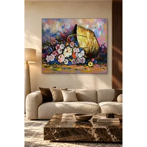 Fleurs de Fida qui tombent d'un panier en osier renversé, impression sur toile - Product Image 2