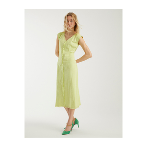 Women's Cotton-Viscose Blend Casual V-Neck Midi Dress - Product Image 1