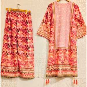 Women's 2-Piece Long Length Premium Corduroy Lawn Chiffon Suit Set SL00248 - Product Image 3