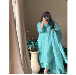 Haute qualité inde Chinnon brodé fil de coton ensemble ethnique pour femmes haut traditionnel travail Palazzo Dupatta pour tenue de fête - Product Image 2