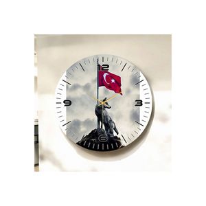 Horloge murale de table en bois coloré 50cm décor de table silencieux avec drapeau turc et cadeau de numéro de motif Bozkurt - Product Image 4