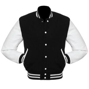 Veste universitaire de style varsity, veste en laine noire, manches en cuir véritable, veste bomber blanche, vestes Chicago pour hommes - Product Image 1